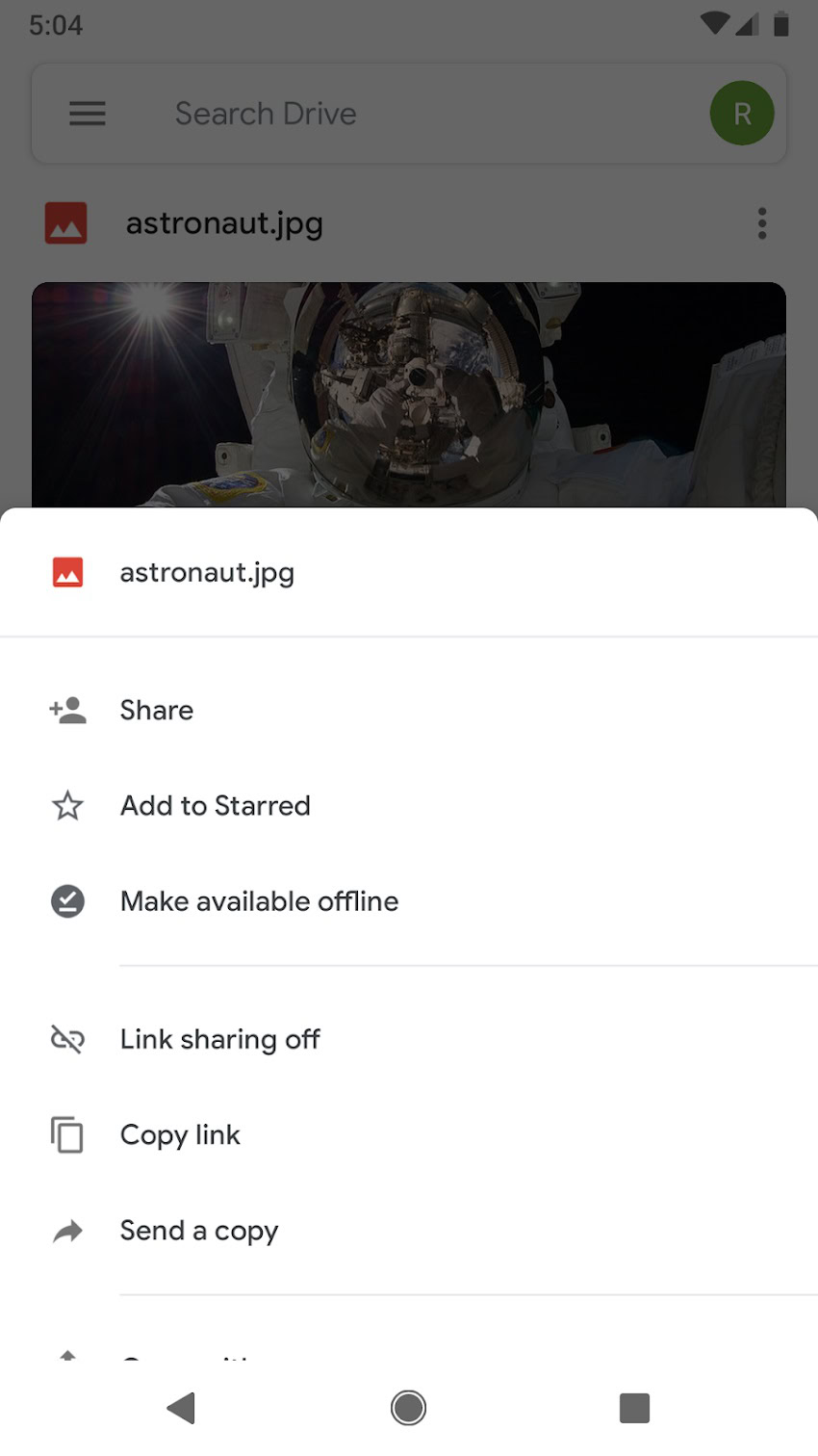 Google Drive Material Design action menu
