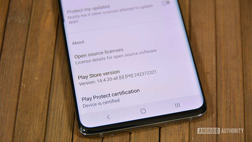 A photo of Google Play&rsquo;s version number