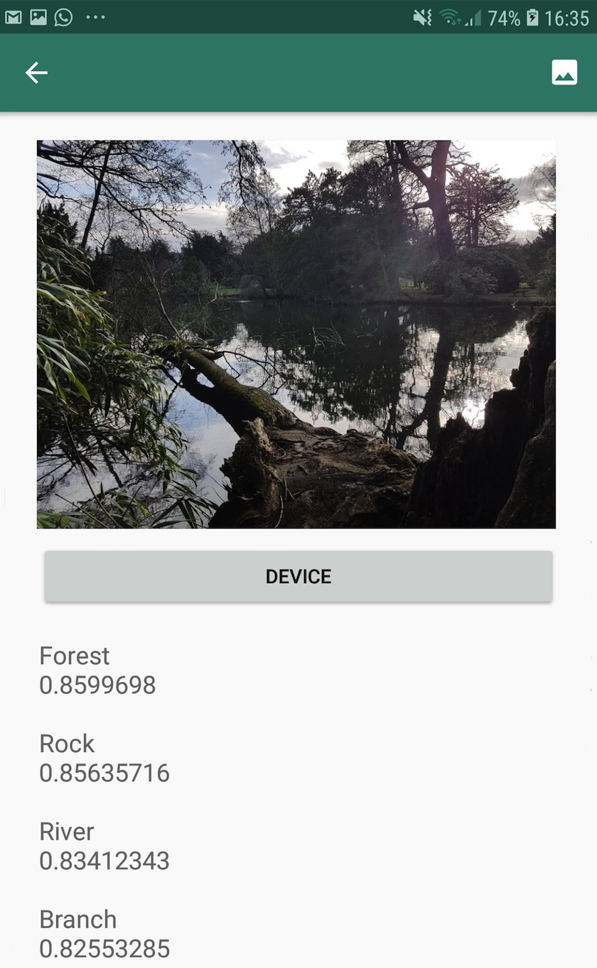 image labels for image recognition machine learning software on a android