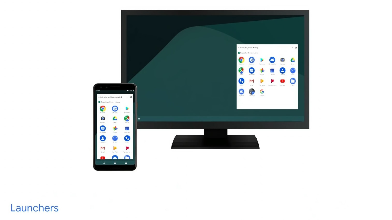 An image, supplied by Google, of a smartphone&rsquo;s display mirrored in desktop mode with Android Q.