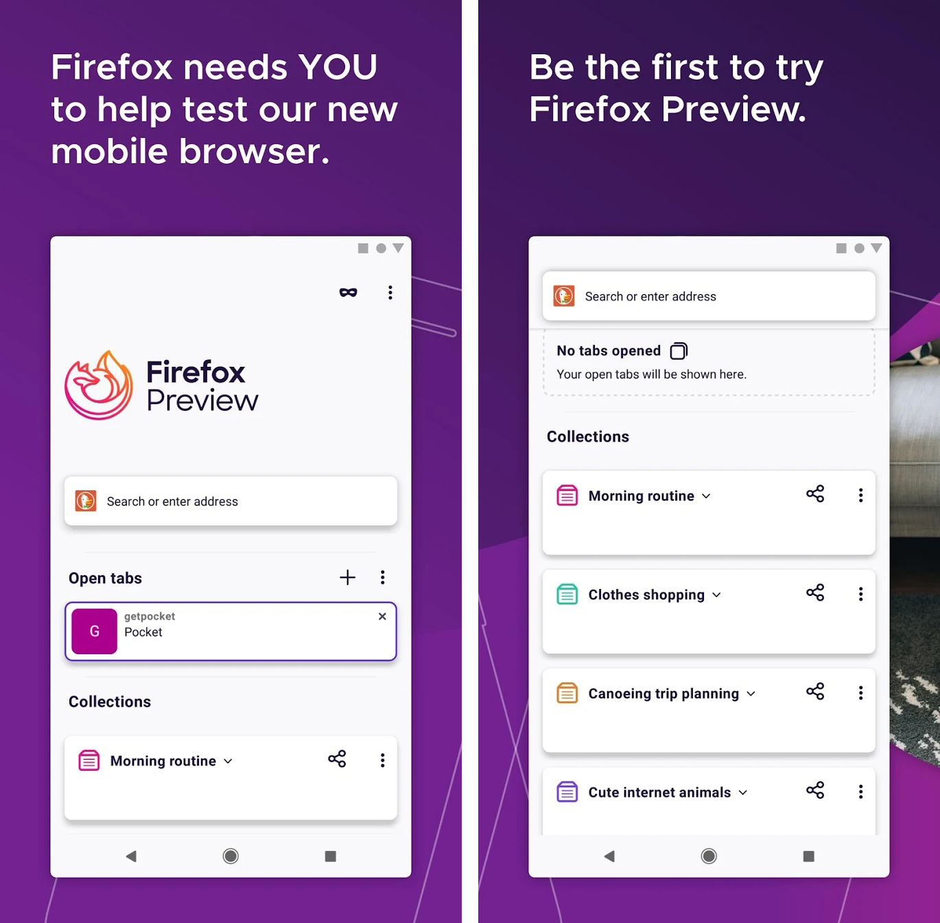 The Mozilla Firefox Preview app listing on the Google Play Store.