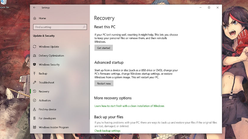 Reset Windows 10 Settings menu