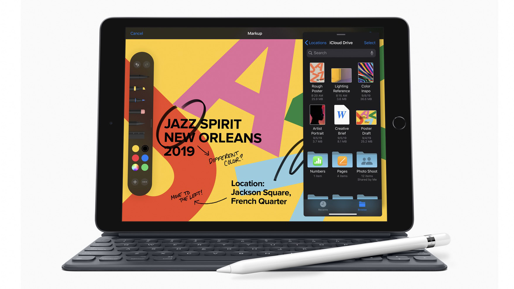 Apple iPad 2019 with keyboard and pencil