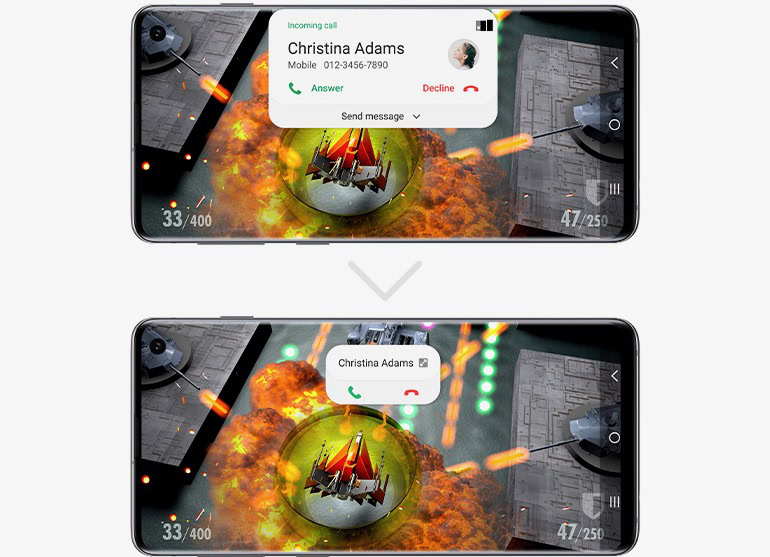 Samsung One UI 1 vs 2 incoming call