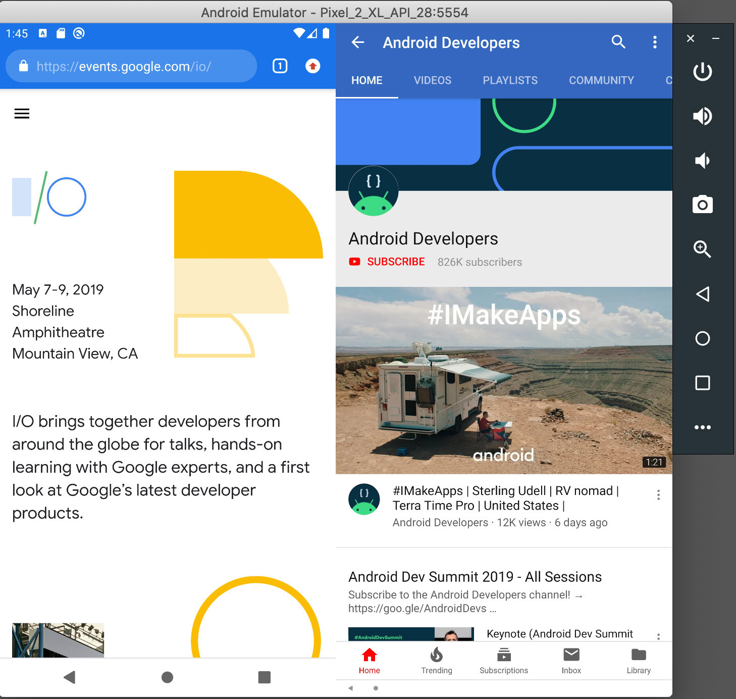 Multiple displays Android Emulator Android Studio 36
