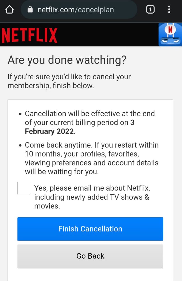 netflix chrome cancel
