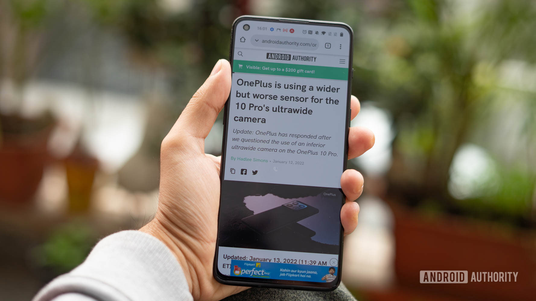 OnePlus 9RT with Android Authority opened in the browser