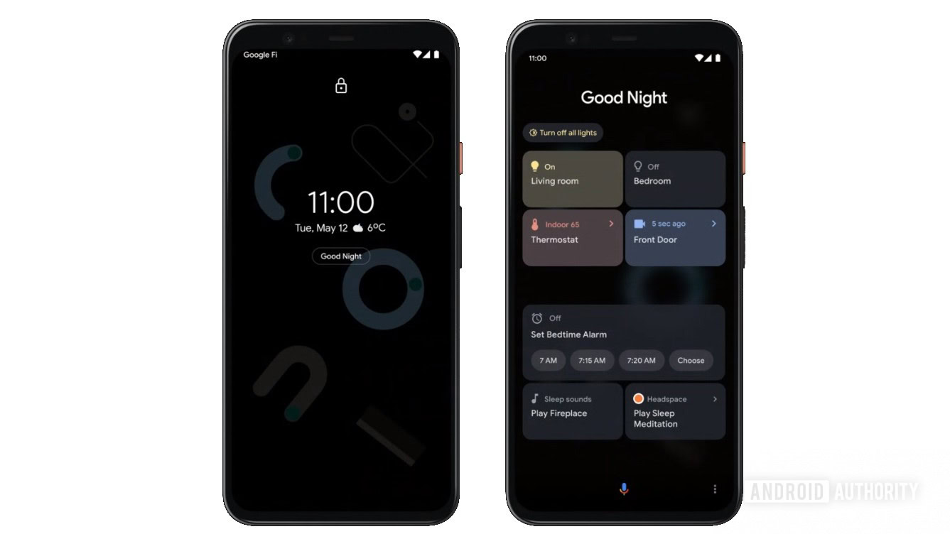 Google’s Android lock screen and AOD concept mockup for good night actions
