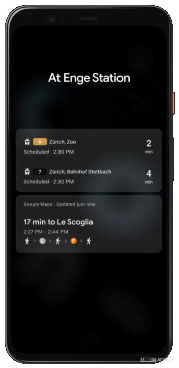 Google’s Android lock screen and AOD concept mockup for bus or train station actions
