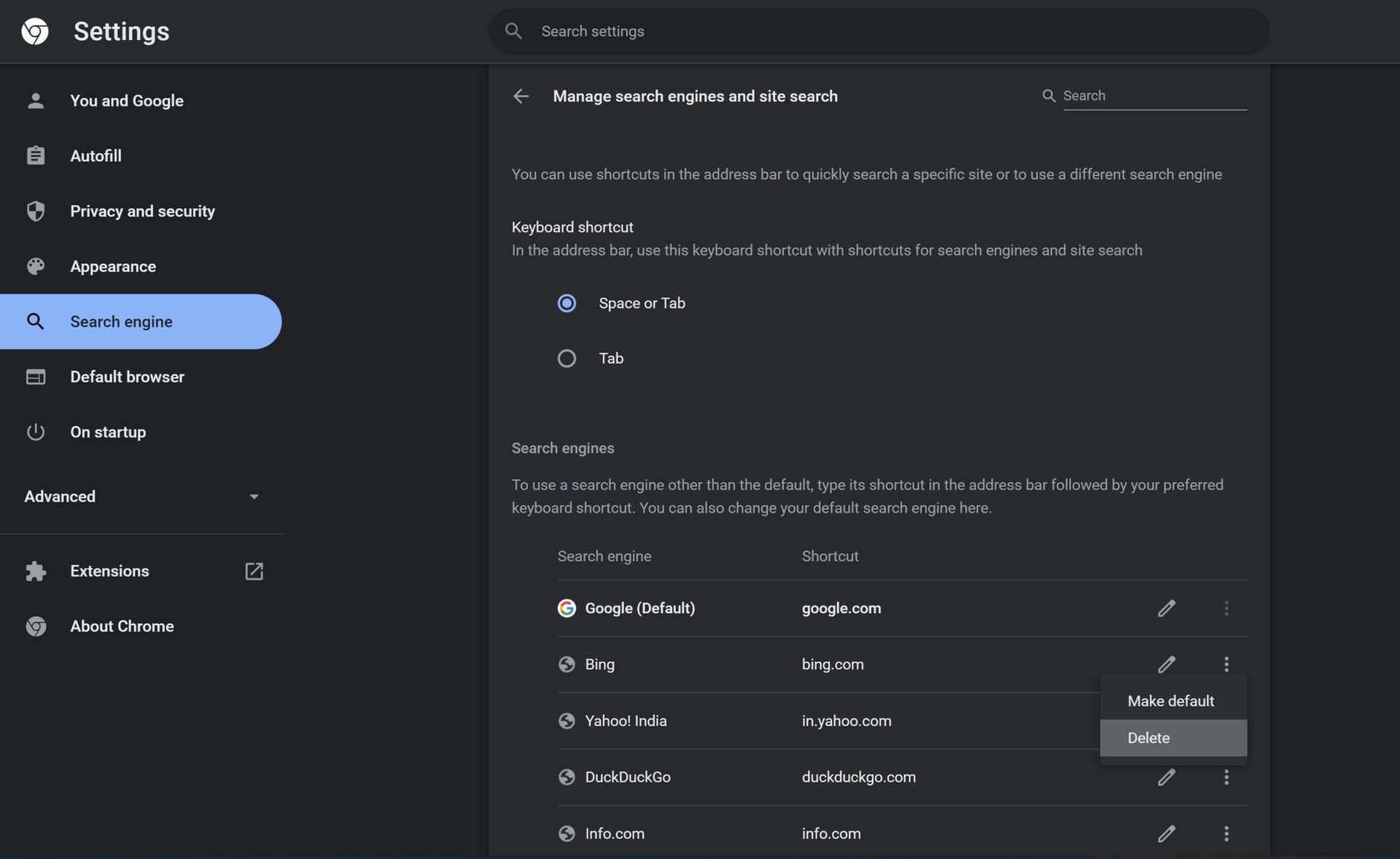 How to remove Bing search on Google Chrome