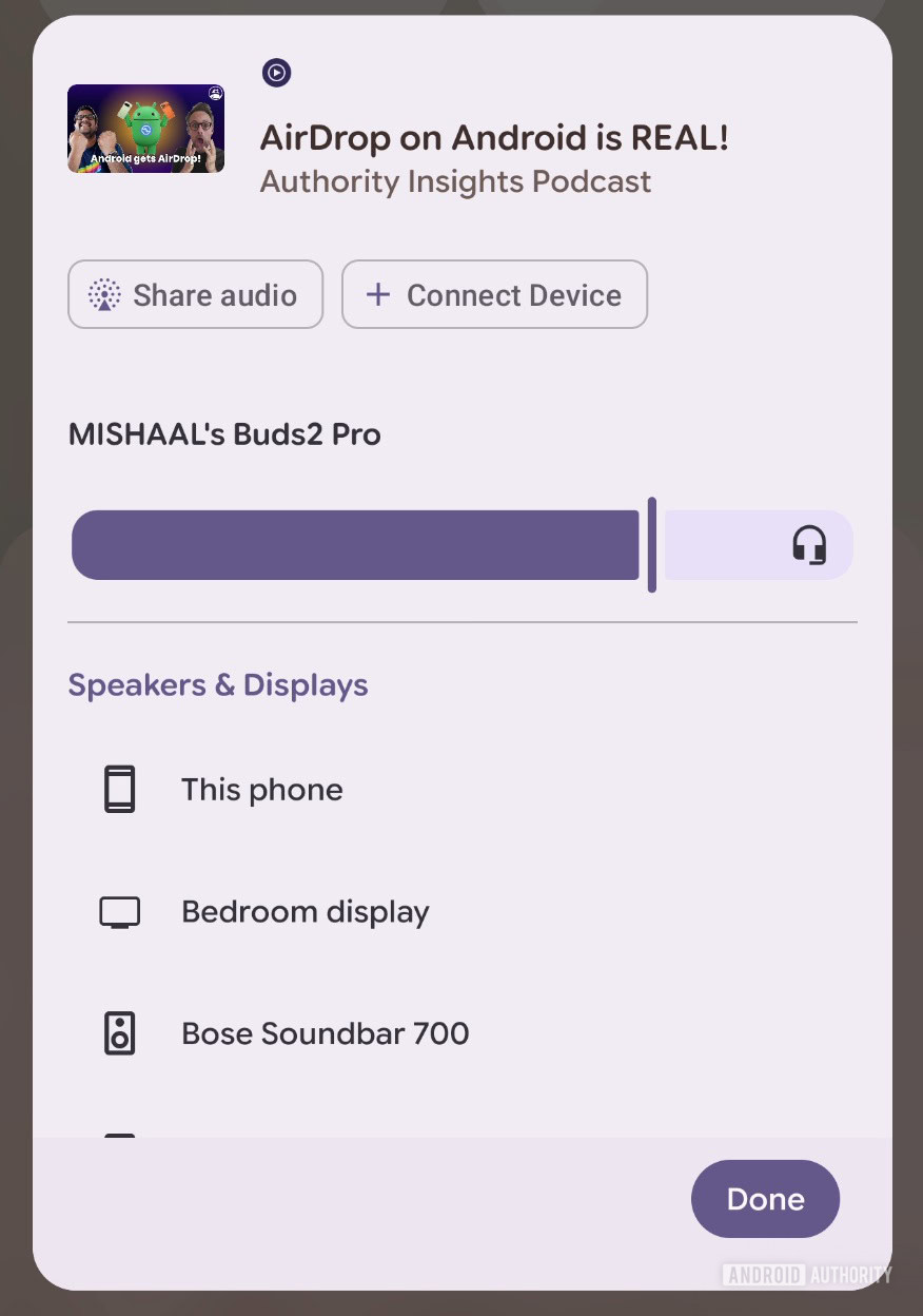 Media output switcher with share audio button in Android 16 QPR2 Media output switcher with share audio button in Android 16 QPR2