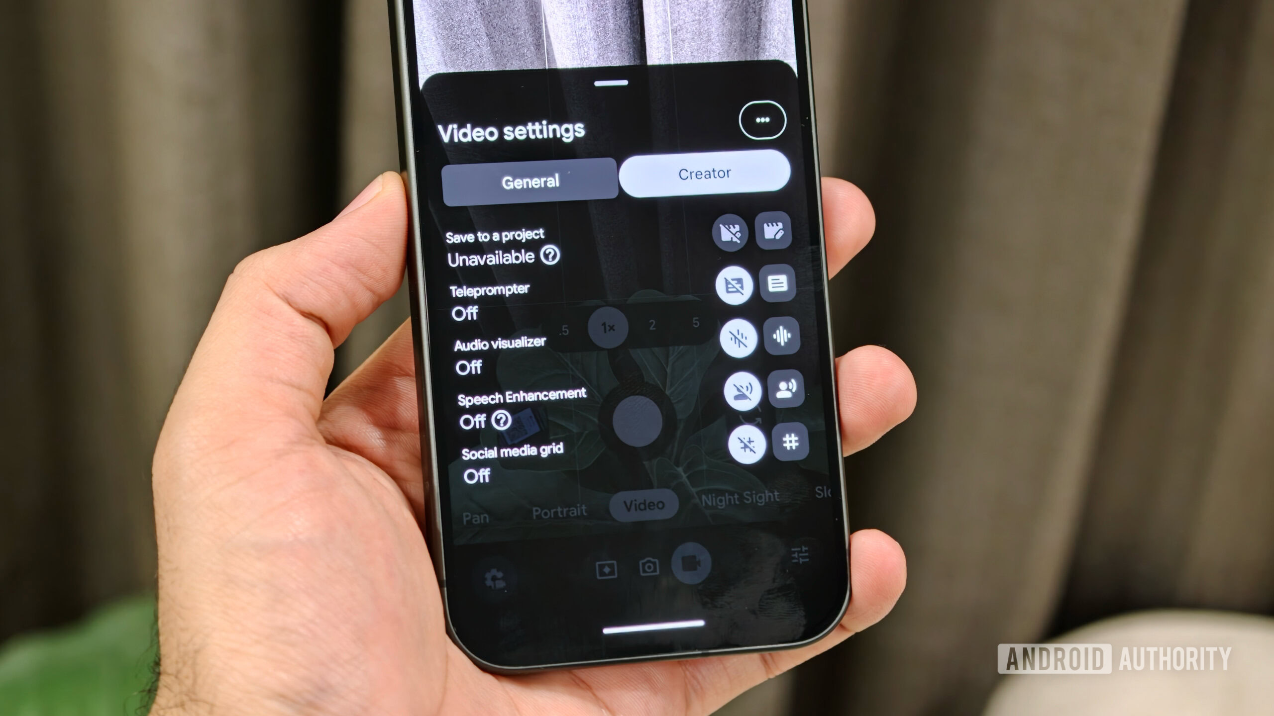 pixel 11 creator suite 1 Pixel 11 camera app open on the Creator video settings tab