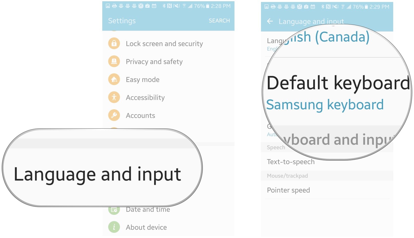 How to manage the language and input settings on the Samsung Galaxy S7