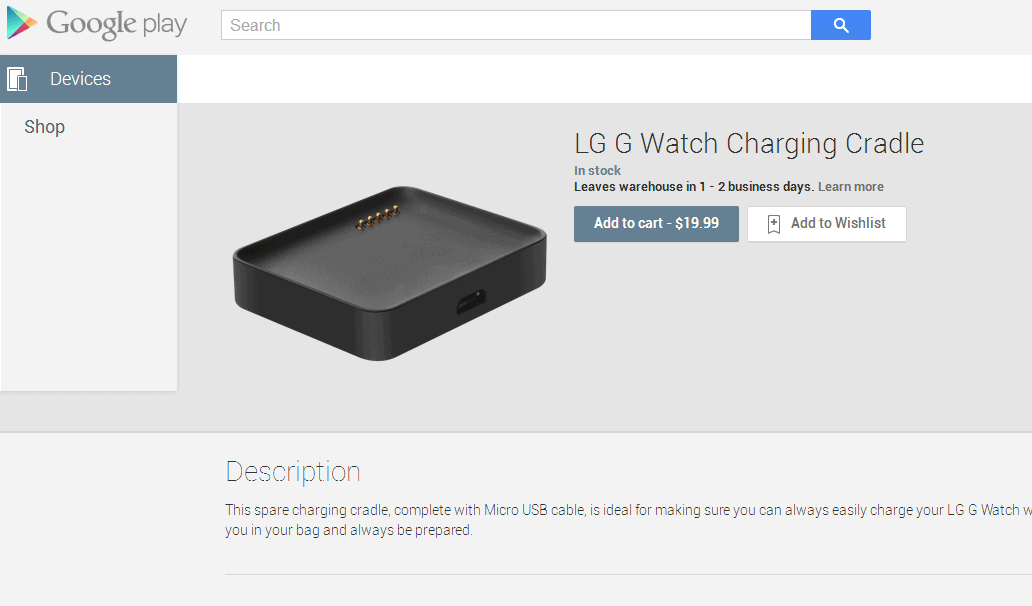 Google Now Listing The LG G Watch Charging Cradle For Sale