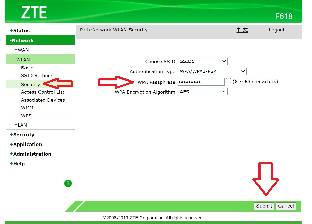 Configurare router Digi ZTE F618, schimbare denumire si parola