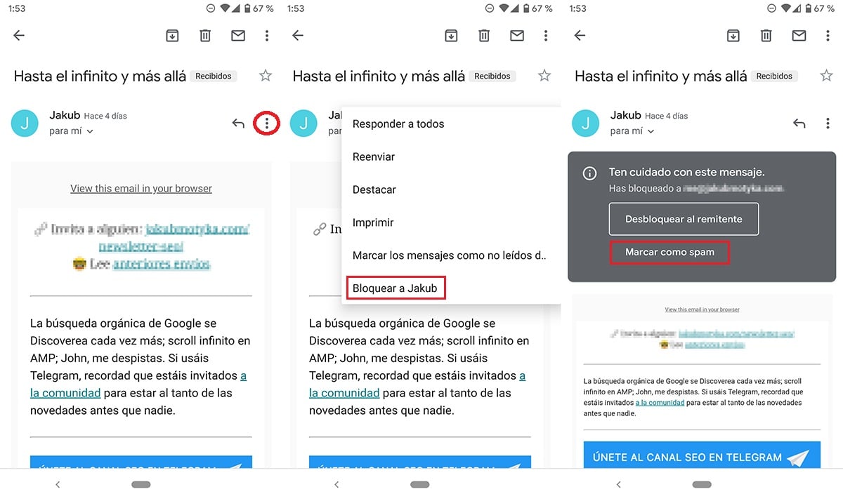 Cómo bloquear email en Gmail Nuevo Móvil