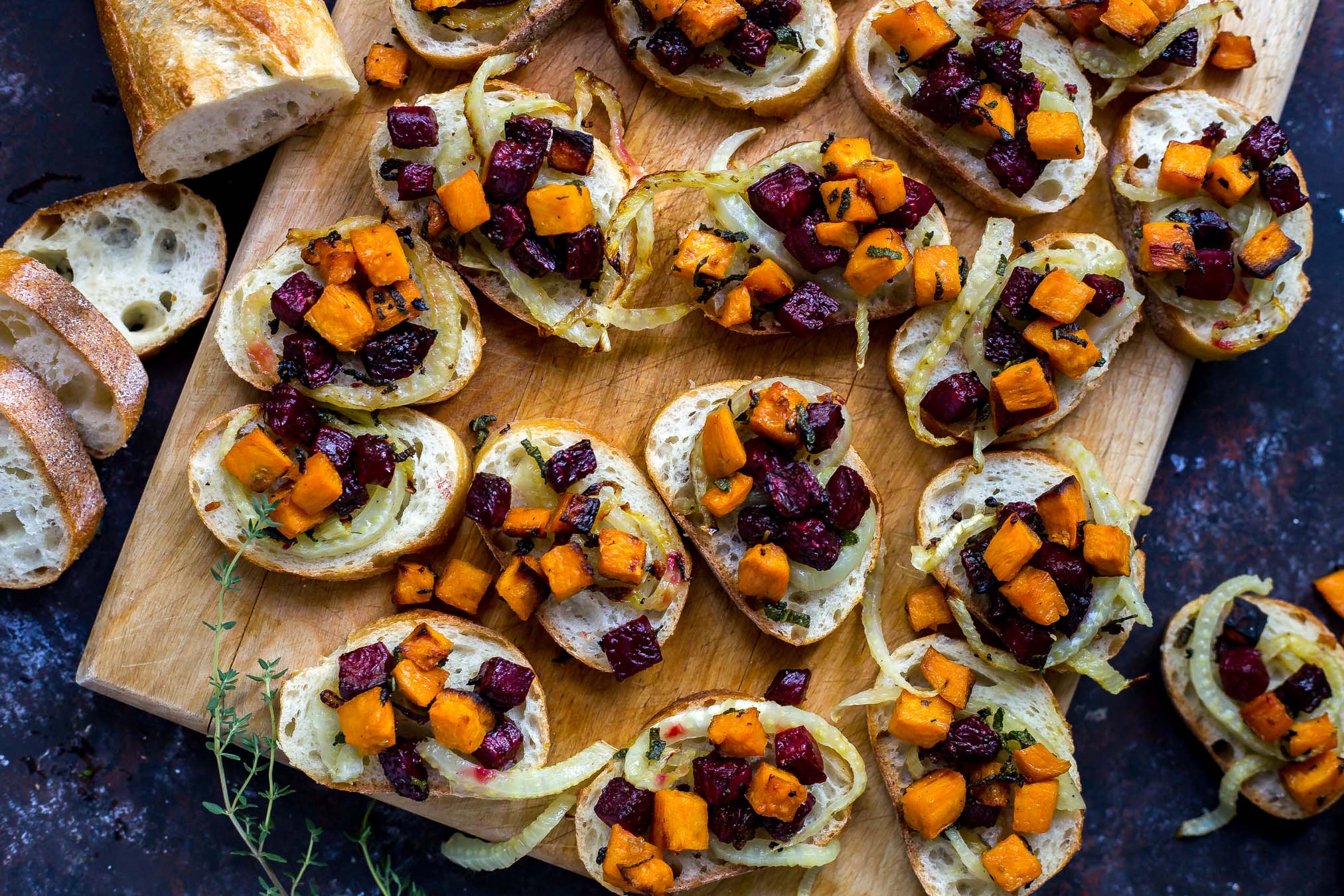 Beet, Fennel and Sweet Potato Crostini Andy Boy