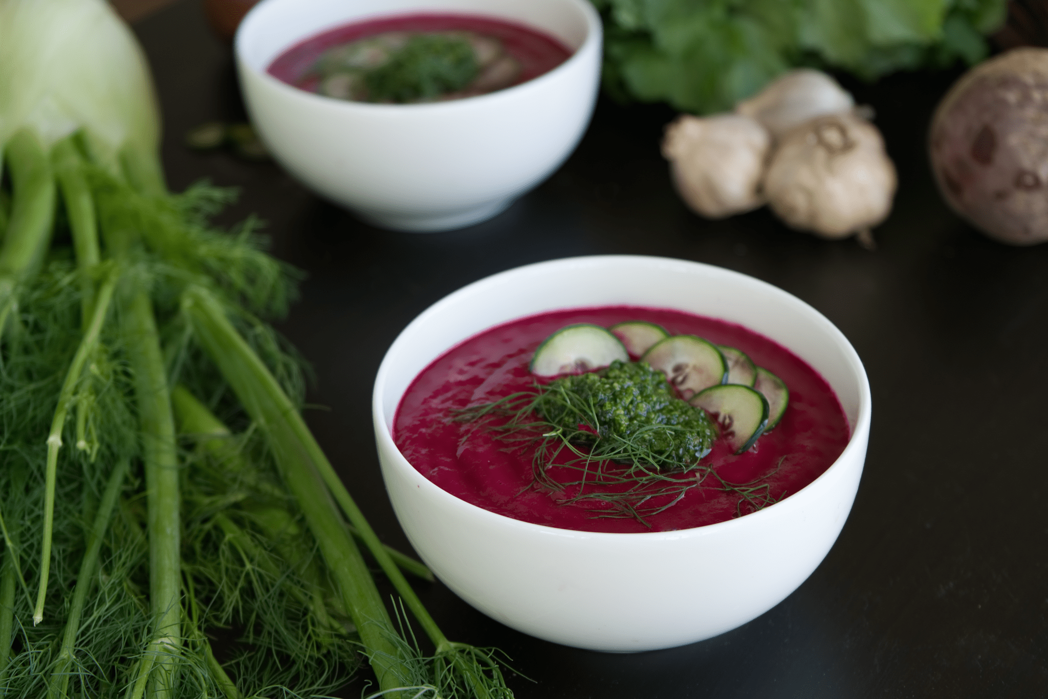 Beet and Fennel Gazpacho with Broccoli Rabe Pesto Andy Boy