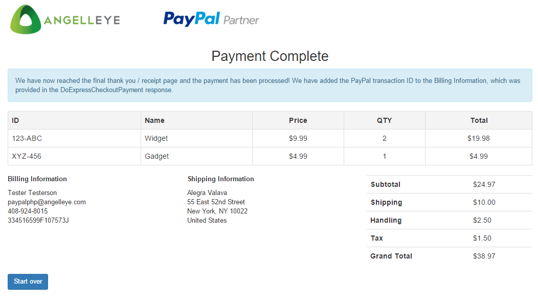 CodeIgniter PayPal Integration Express Checkout Line Items Demo