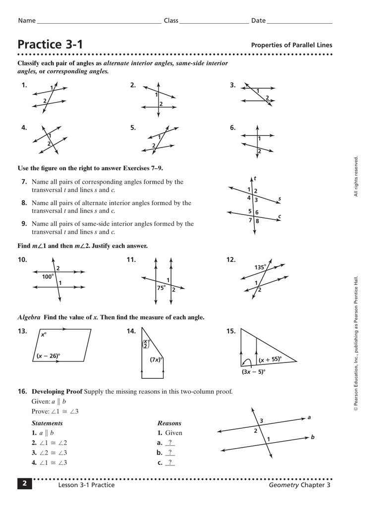 3 2 Angles And Parallel Lines Worksheet Answer Key