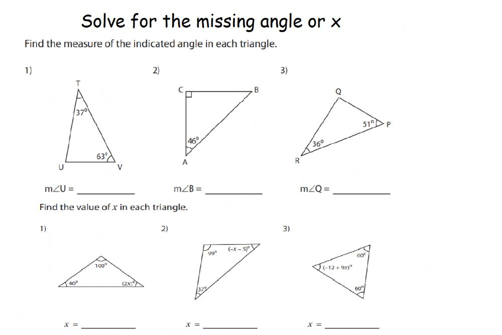Find The Missing Angle In A Triangle Worksheet Ks2 - Angleworksheets.com