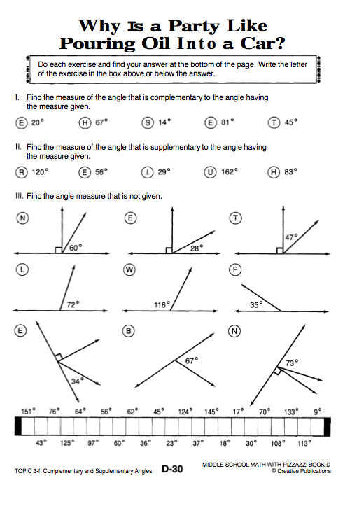 Finding Complementary And Supplementary Angles Worksheets