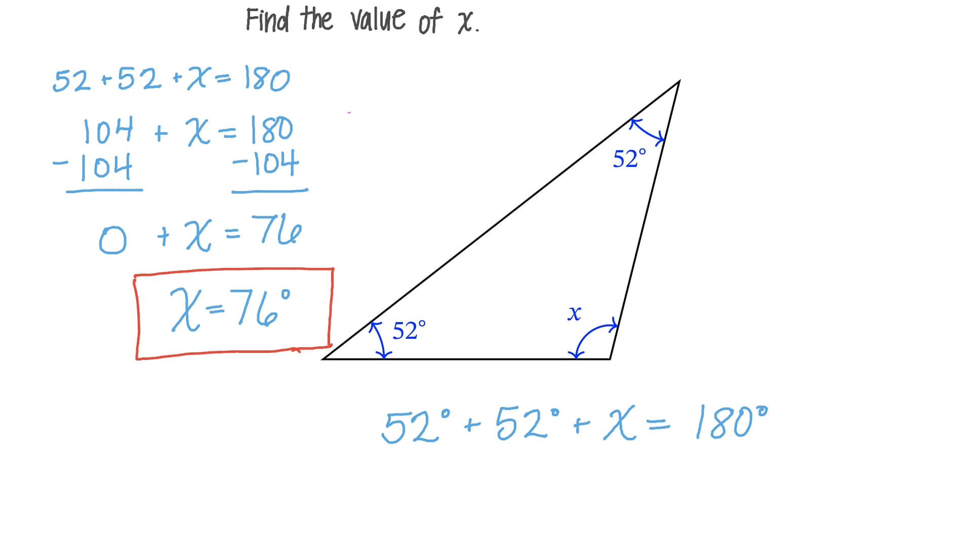 Measuring Angles In Triangles Find The Value Of X Worksheet