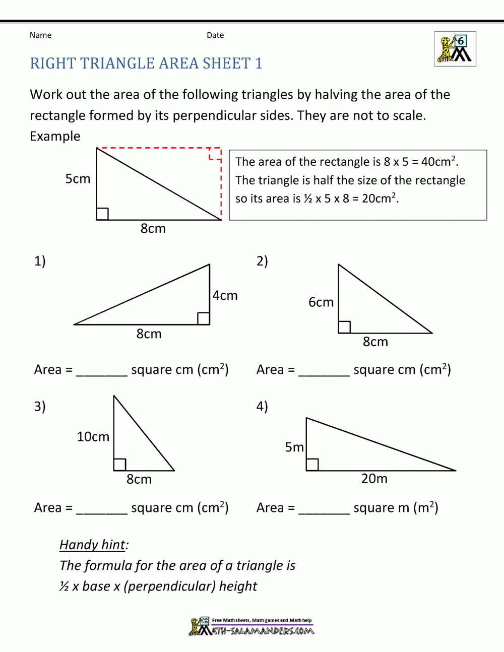Area Of Right Angled Triangle Worksheet Ks2