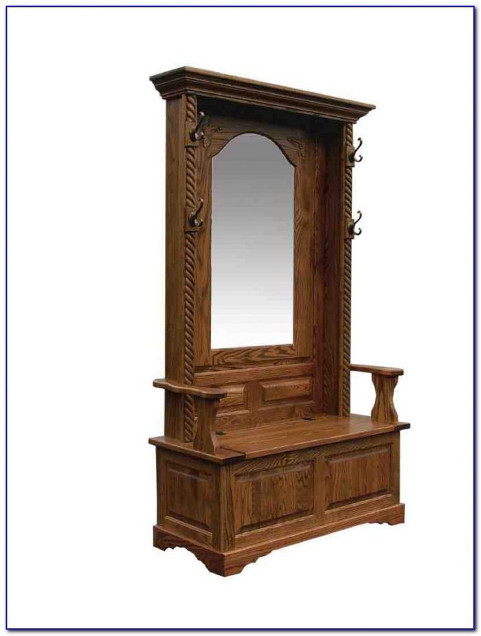 Entryway Hall Tree With Mirror Coat Hooks And Storage Bench Bench