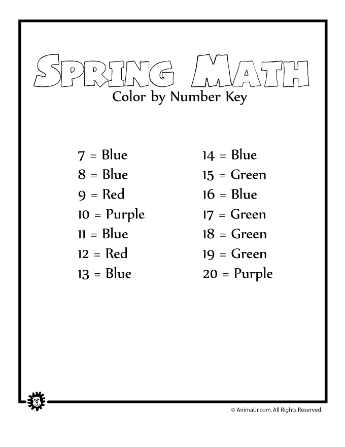 Spring Math Worksheets Addition Color by Number Animal Jr. Spring Math Worksheets Addition Color by Number Animal Jr.