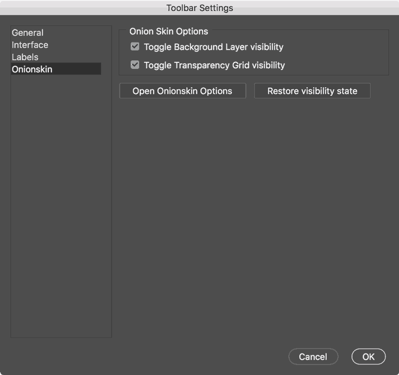 Flyout Menu › Toolbar Settings › Onion Skin Animator’s Toolbar Pro