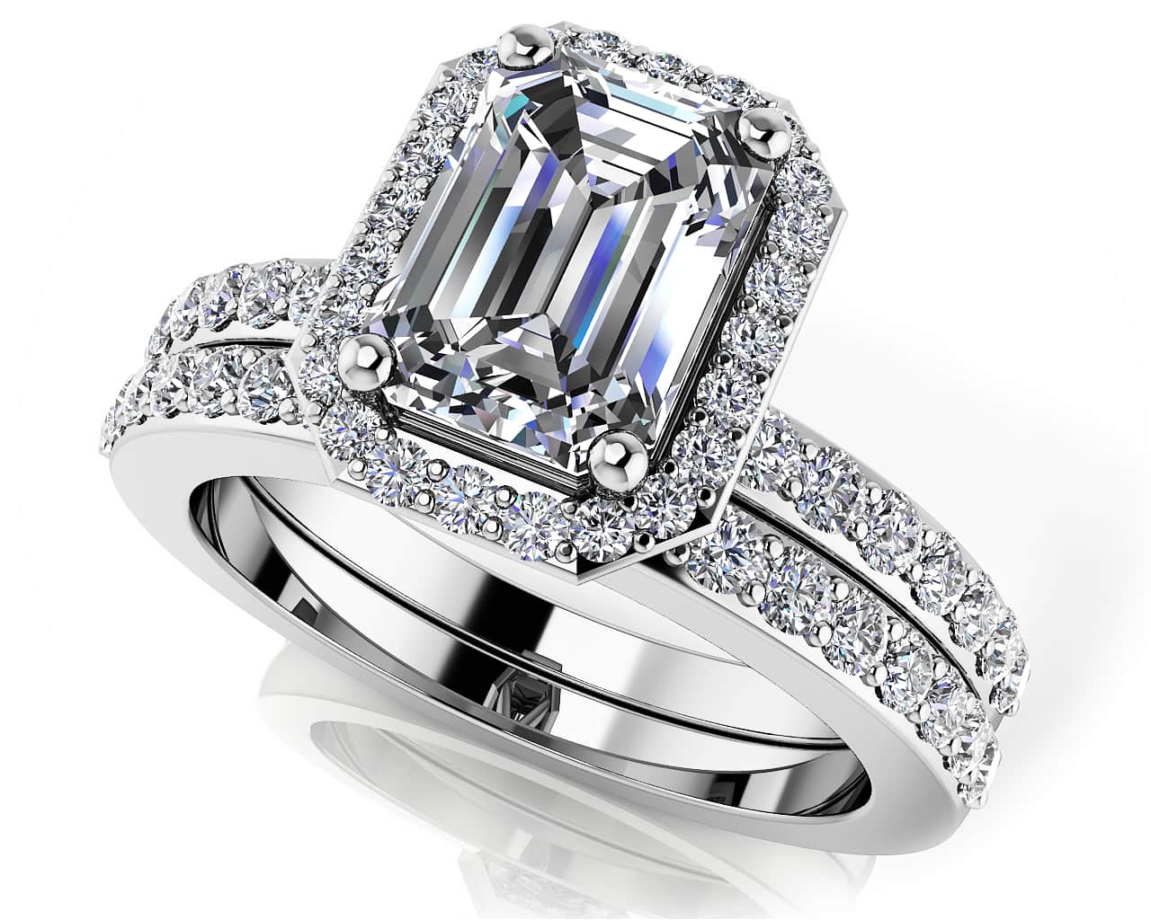 Elegant Grace Emerald Cut Bridal Set In Gold Or Platinum