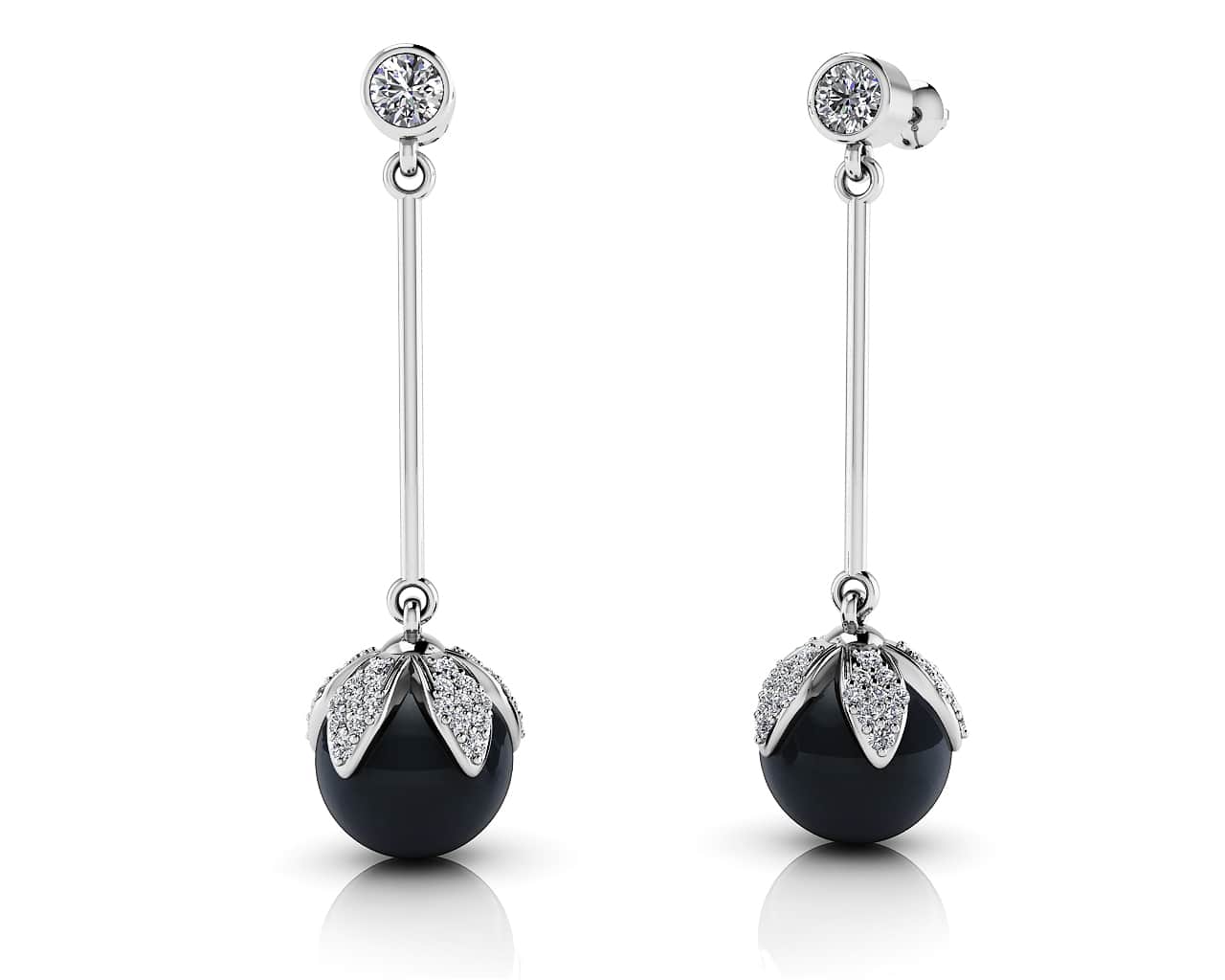 Midnight Black Pearl Drop Earrings In 14K 18K Yellow White Or Rose Gold