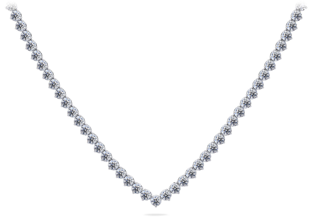 Timeless Three Stone Riviera V Neck Diamond Necklace