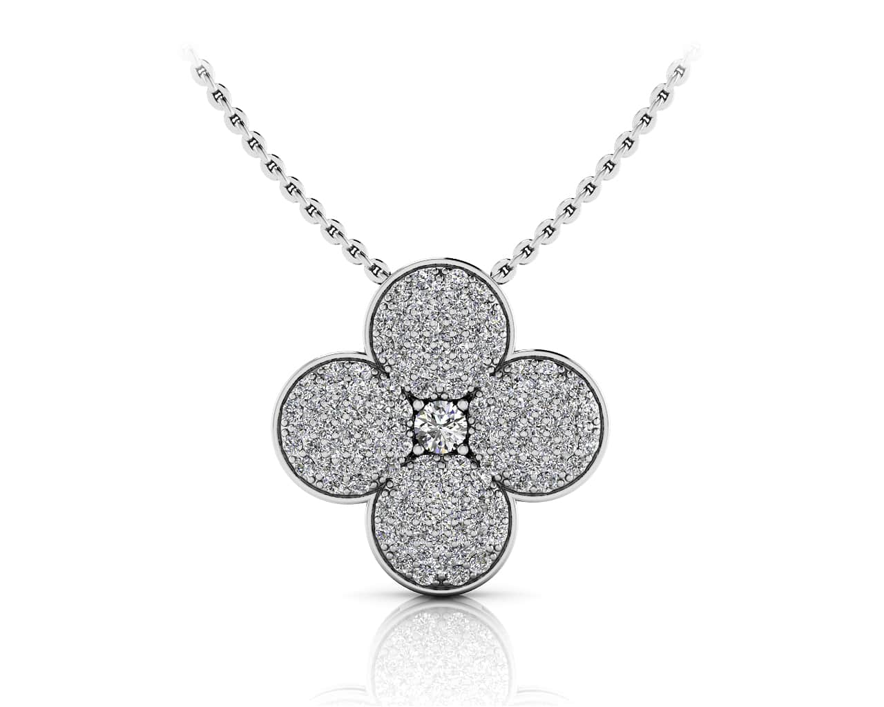 Lucky Charm Flower Pendant In Yellow White Gold Or Platinum