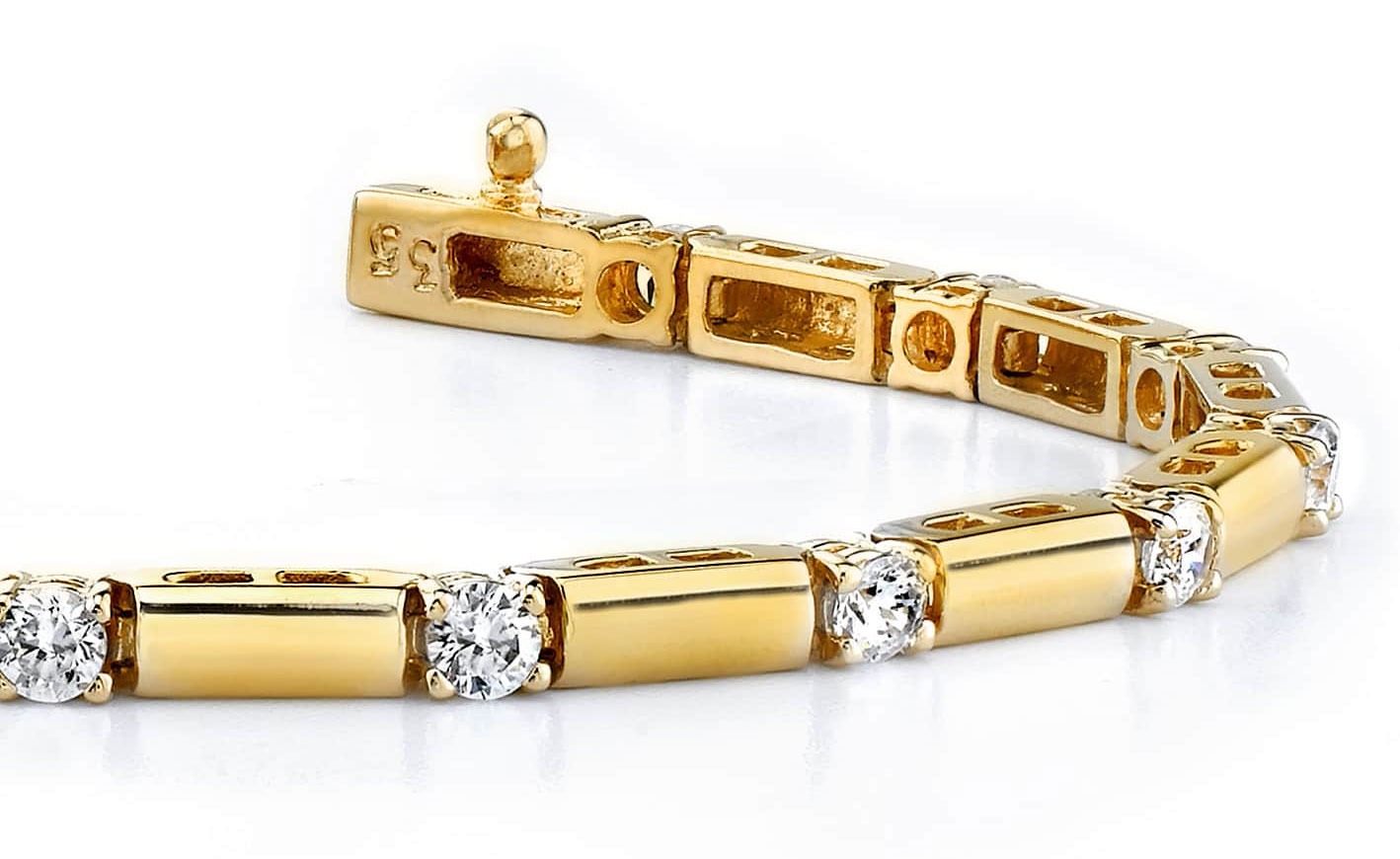 Clean Design Diamond And Bar Bracelet In Yellow Gold White Gold And