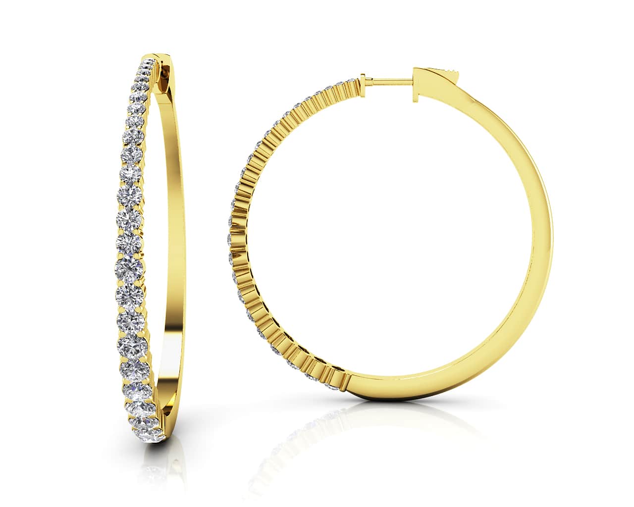 Shared Prong Diamond Hoop Earrings Extra Large In Yellow White Gold Or