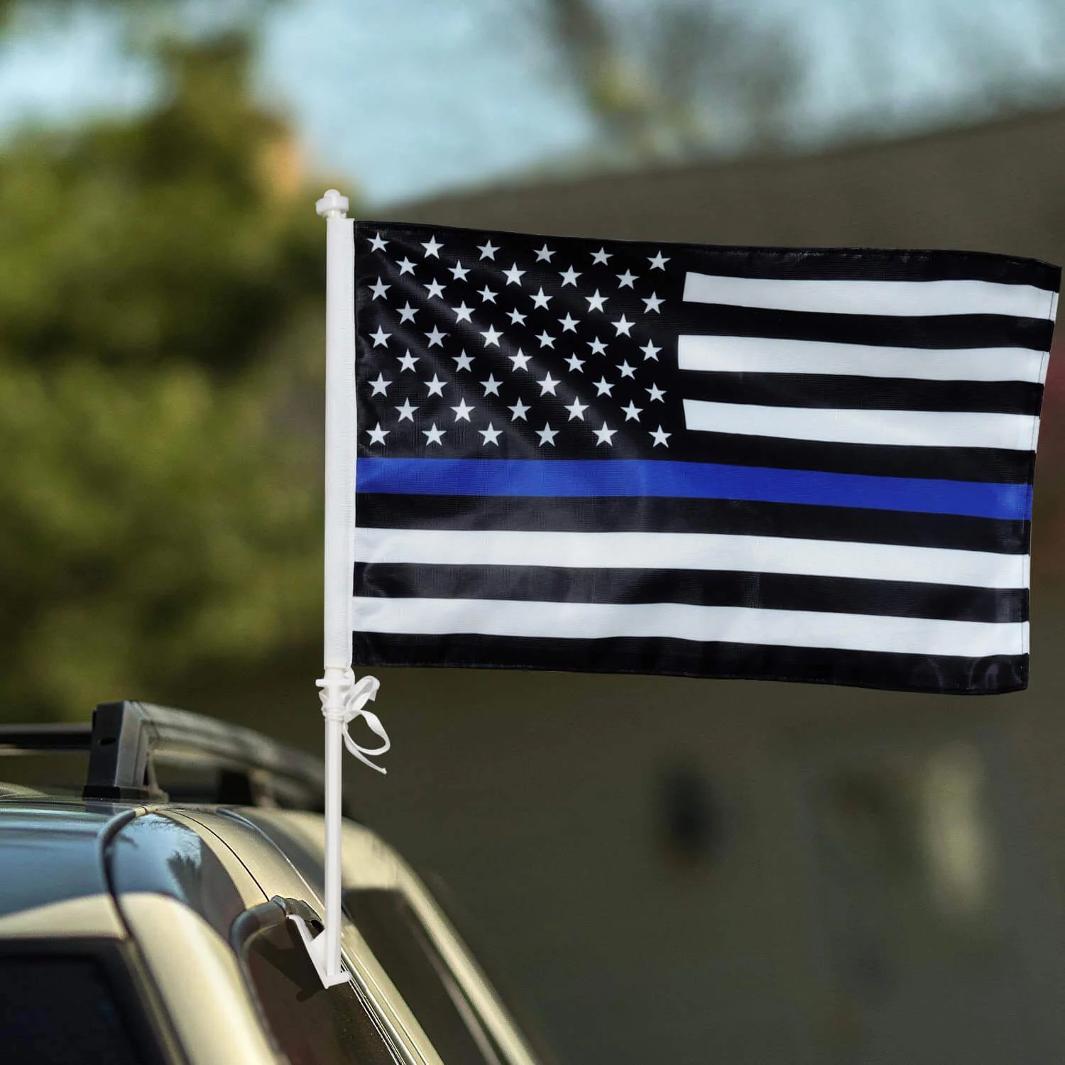 Car Flag with Flagpole Mount & Thin Blue Line American Flag 17