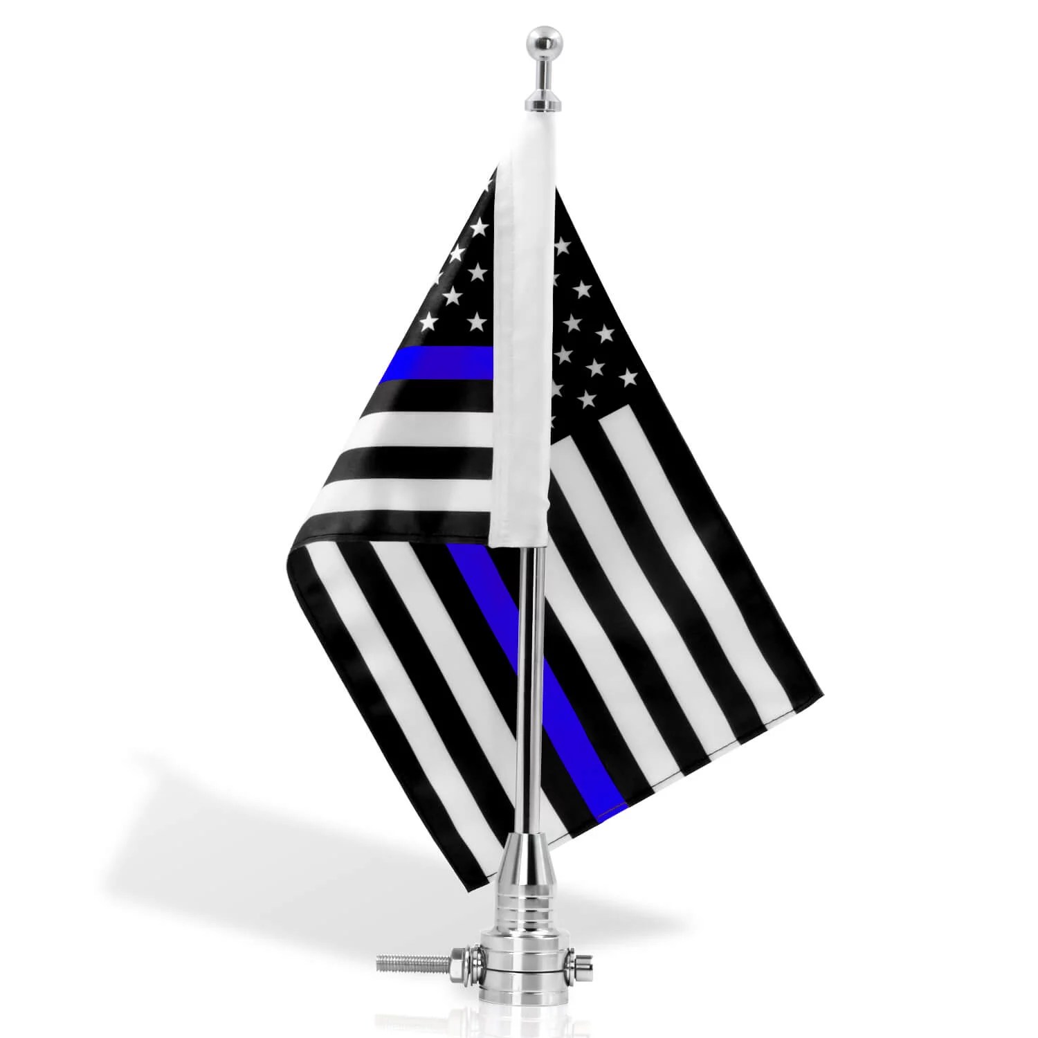 Anley Motorcycle Flagpole Mount and Thin Blue Line American Flag 7" x