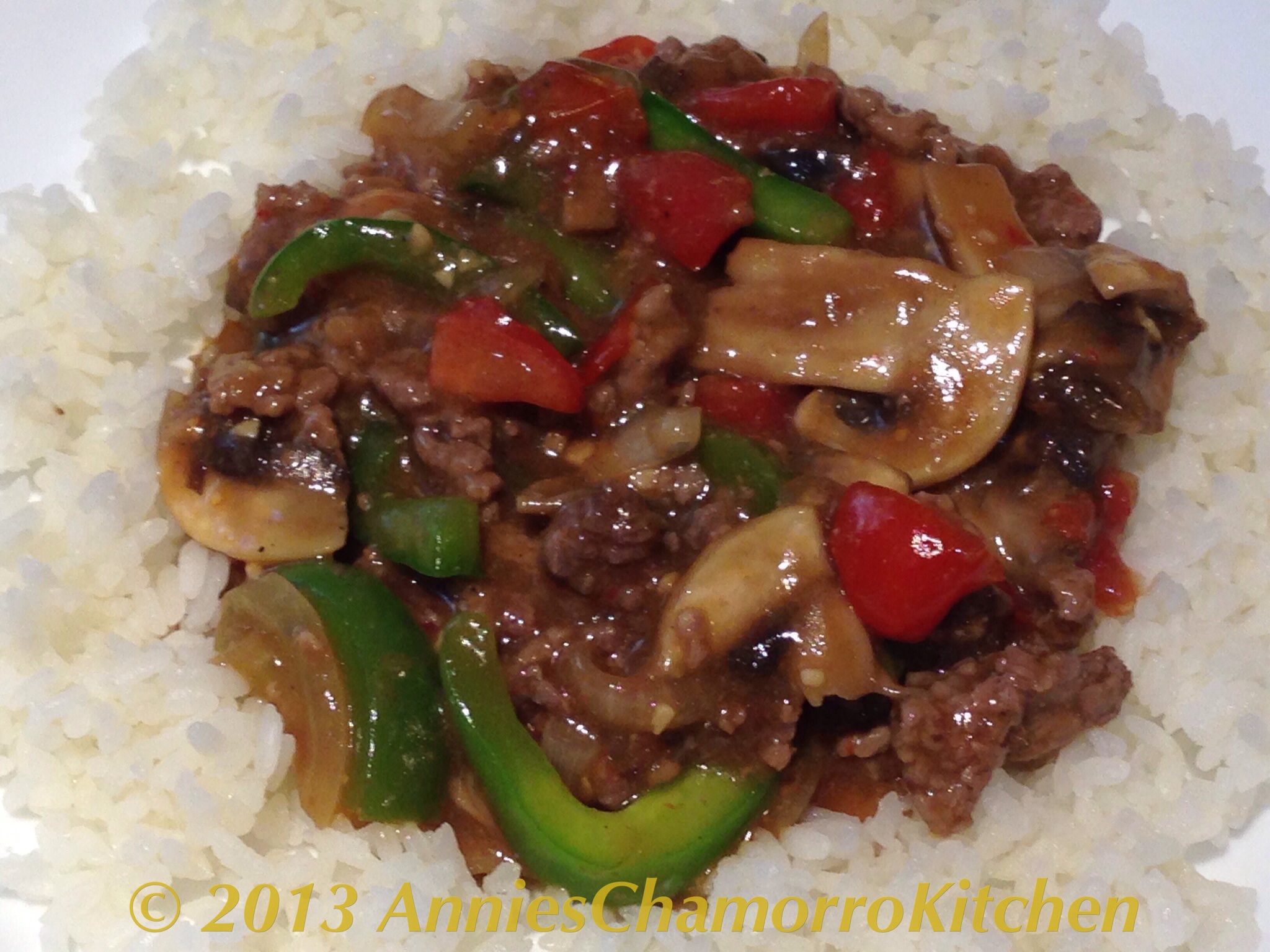Beef Stir Fry with Mushrooms, Tomatoes, Bell Peppers and Onions Annie
