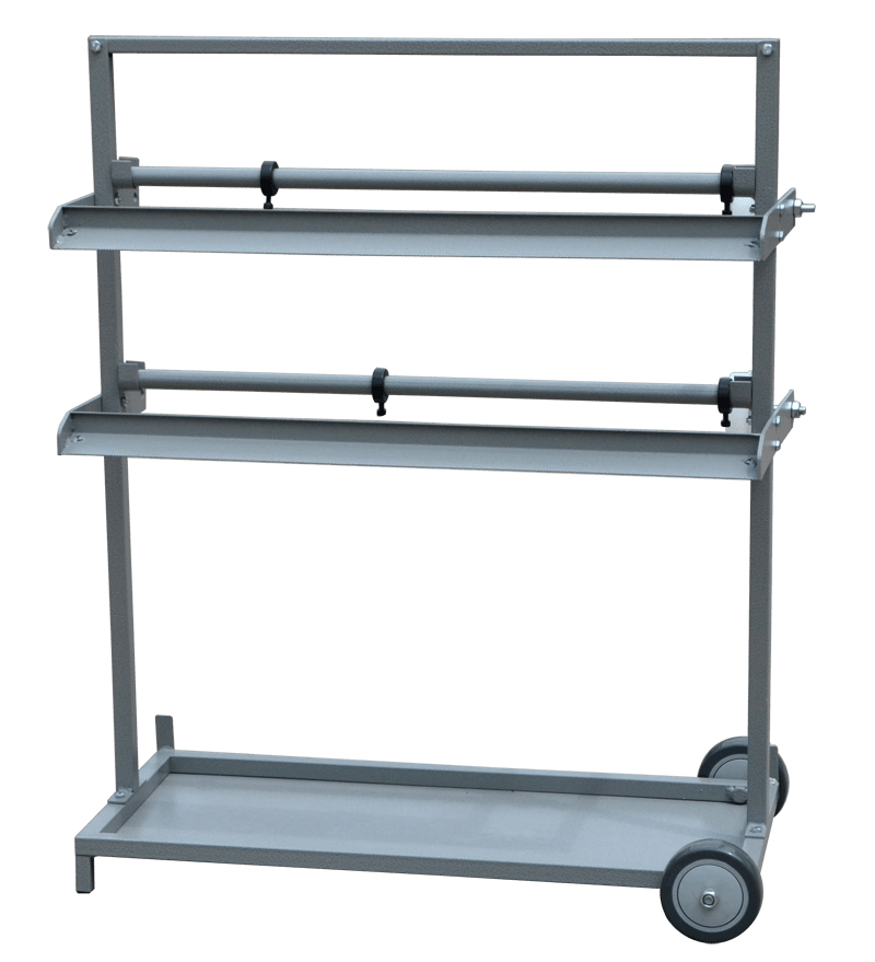Moveable masking paper dispenser is 3 shelve and with 3 cutting blades.