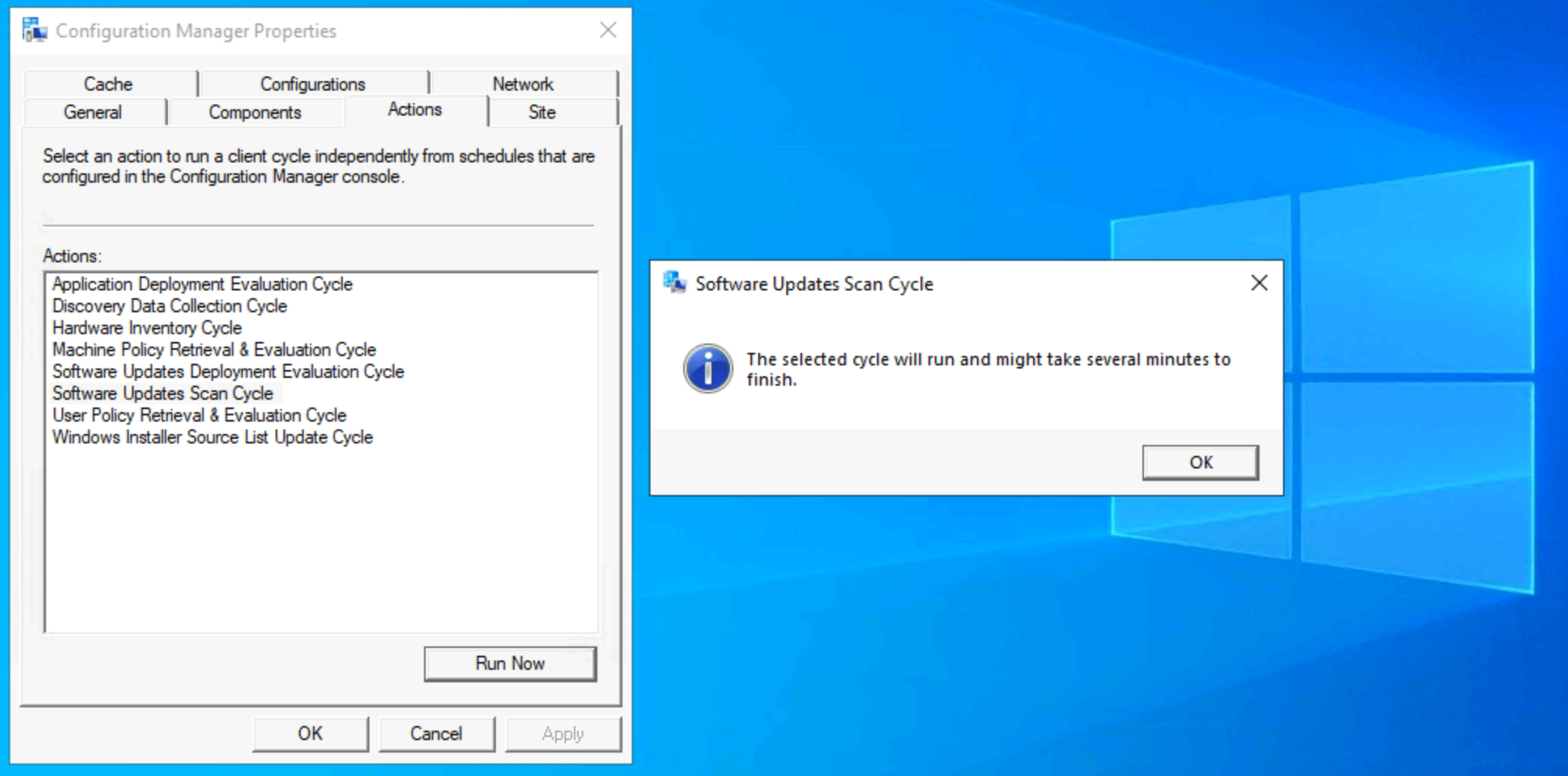 ConfigMgr Software Updates Scan Cycle Client Action SCCM