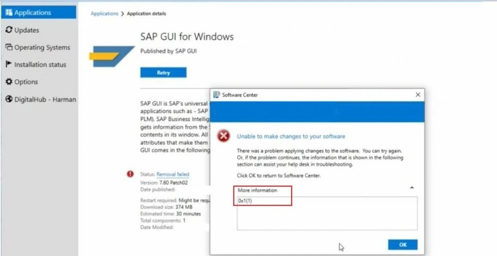 FIX SCCM Application Error Unmatched exit code (1) HTMD Community