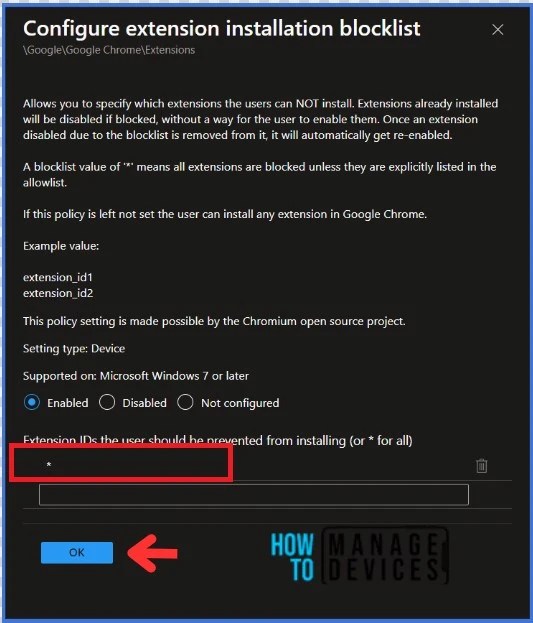 Block Google Chrome Extensions from being Installed using Intune Policy