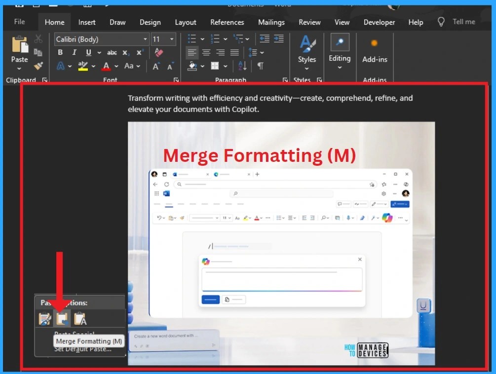 MS Word Default Paste Merge Formatting Option To Match The Look 