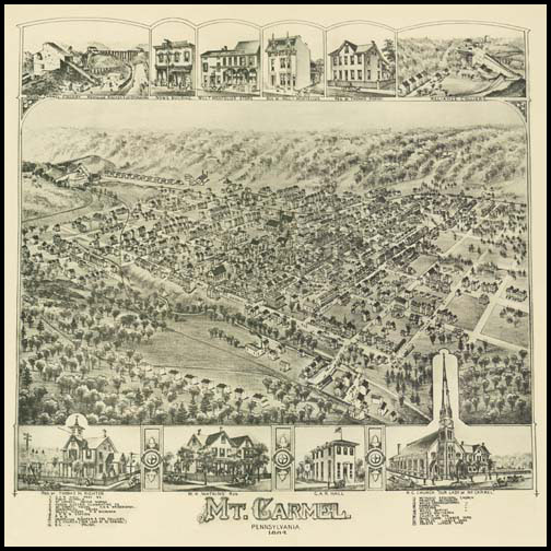 Historic Maps and Drawings, Mt Carmel 1884 (John Pritiskutch Reproductions)