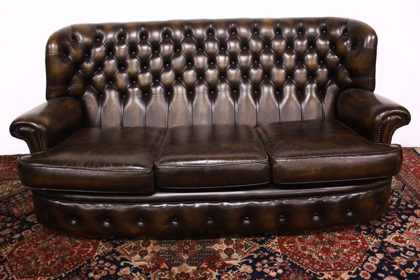 Divano Chesterfield originale 3 posti / senape scuro / pelle / inglese