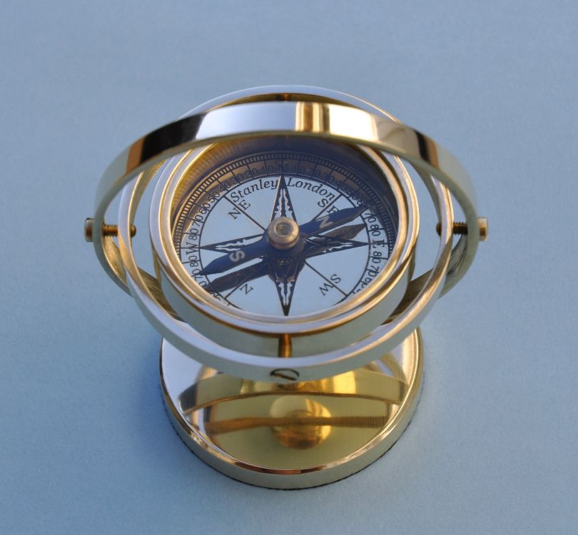 Solid Brass Gimbaled Desk Stand Compasses can be Custom Engraved