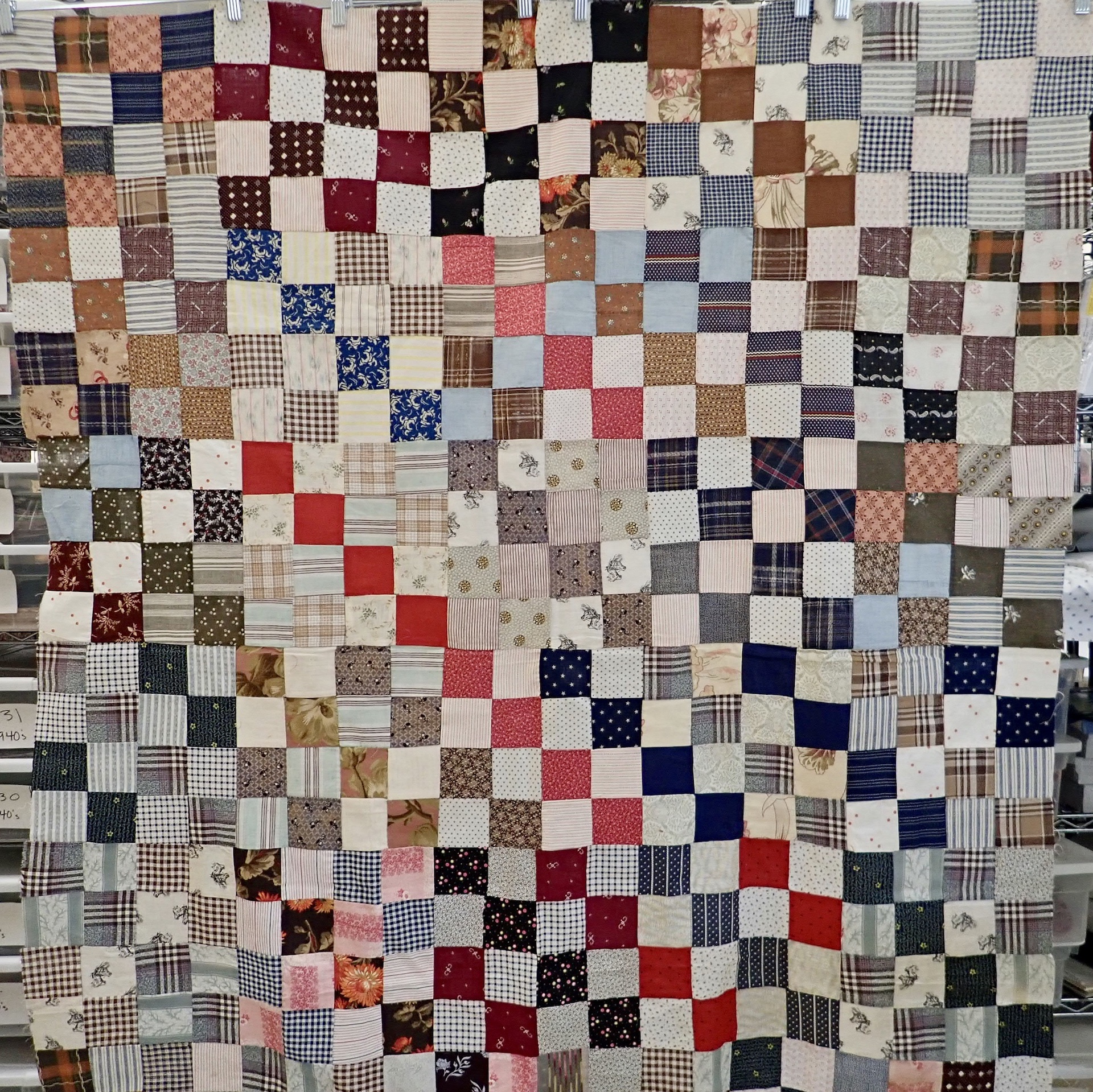 1890’s One Patch Quilt Top w/Horse Conversation Print