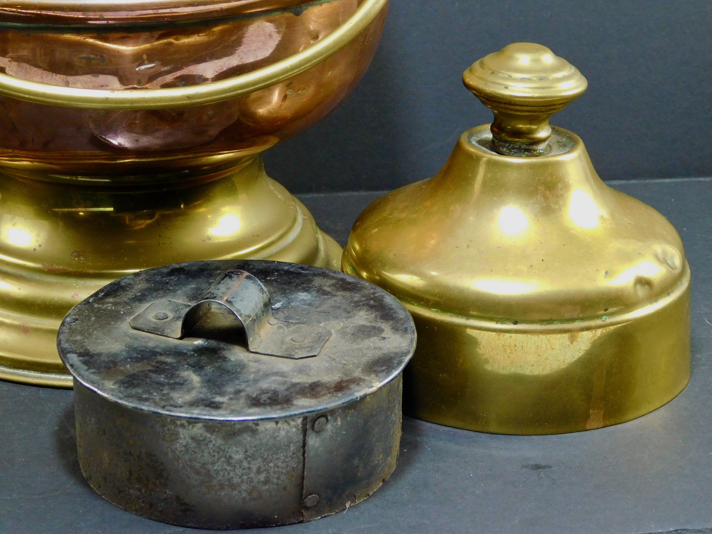 Copper and Brass Jar Jug Bucket Ash holder? Antiques Board